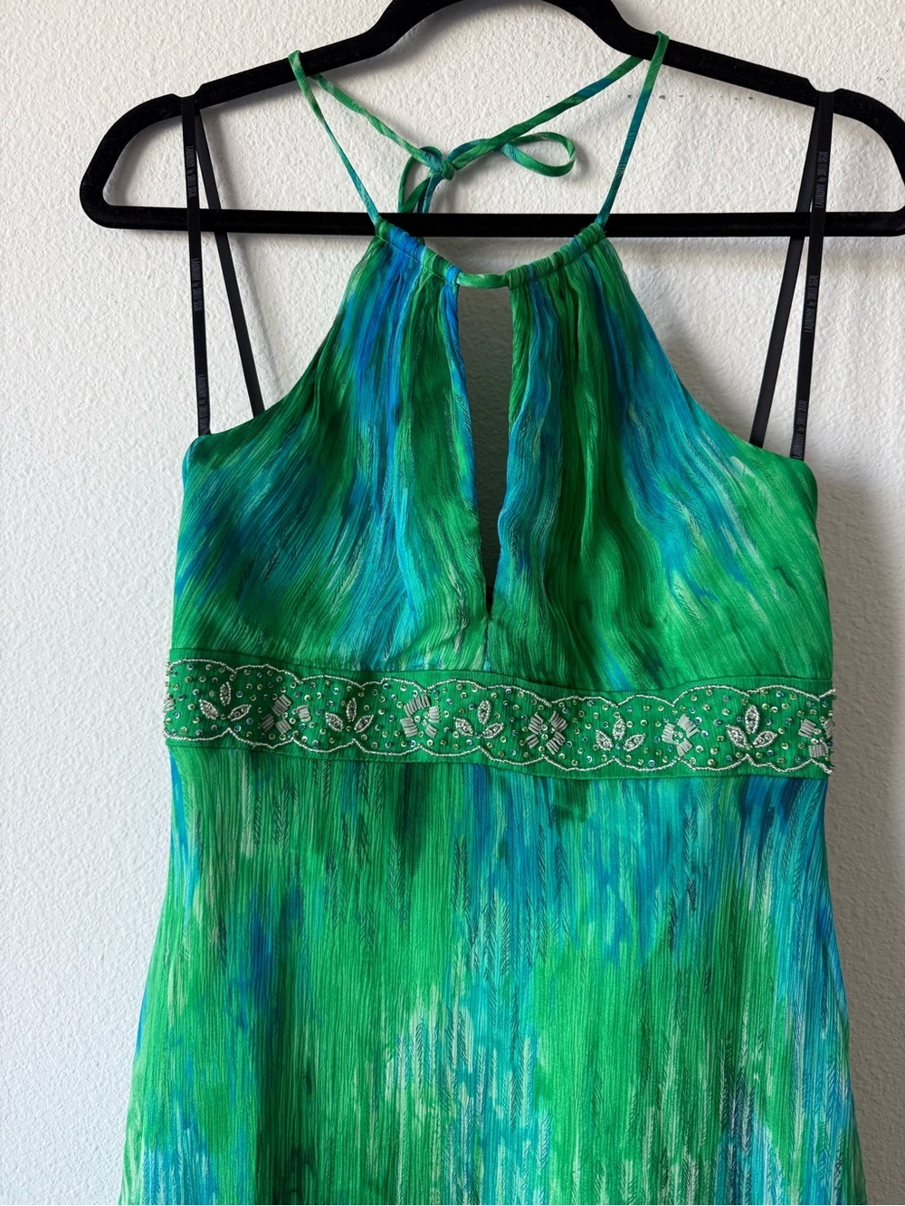 LAUNDRY BY SHELLI SEGAL green and blue tie-dye halter dress - Picture 2 of 7